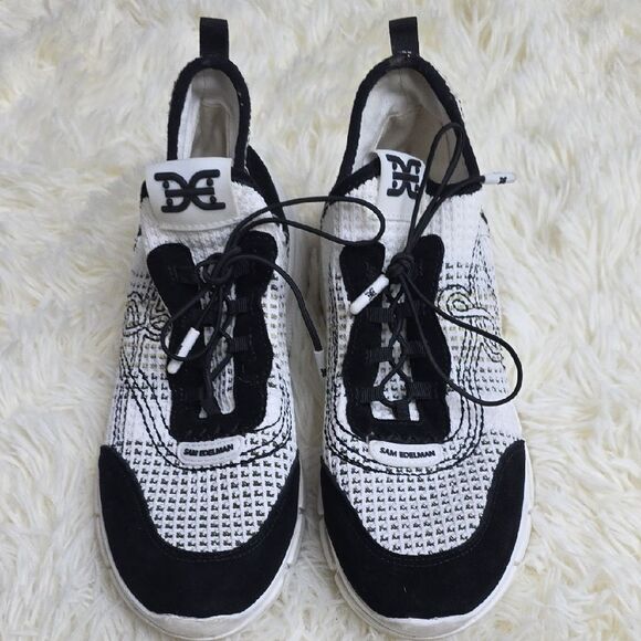 Sam Edelman Black and White Sneakers with Mesh and Leather Uppers - Picture 3 of 6
